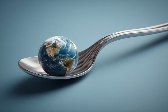 Earth on a spoon symbolizing global hunger. 