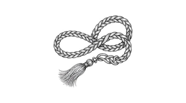 Braided Rope with Tassel on White Background