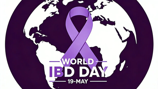 The combination of Earth and Purple Ribbon elements represents attention to inflammatory bowel disease, conveying healing care, and is suitable for World IBD Day health education promotion.
