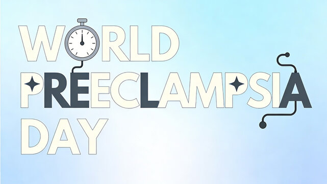 Medical tools and creative font design represent the importance of monitoring pregnancy health, safeguarding maternal and infant health, and are suitable for promoting World Pre eclampsia Day.
