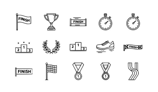 Title:
Bold badminton shuttlecock outline icon set with sports equipment and action motion vector collection