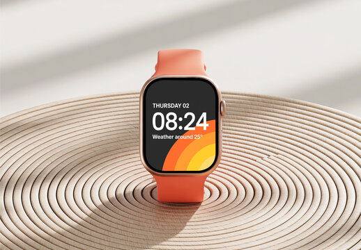 Realistic Smartwatch Mockup on Wooden Surface