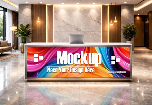 Reception Desk Display Mockup in Luxury Office Interior