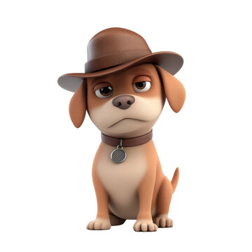 Adorable Animated Dog with Fedora and Collar Black Background