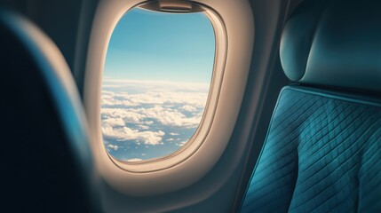 Naklejka premium Experience first class luxury airplane seat with window view in-flight comfort and elegance high above the clouds
