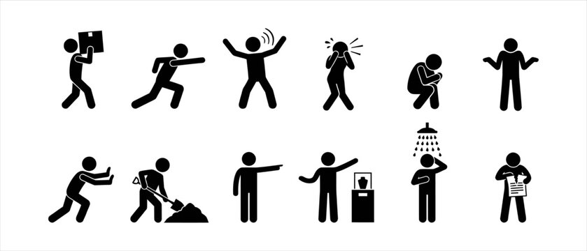 Diverse Stick Figure Pictograms Depicting Everyday Actions and Human Emotions