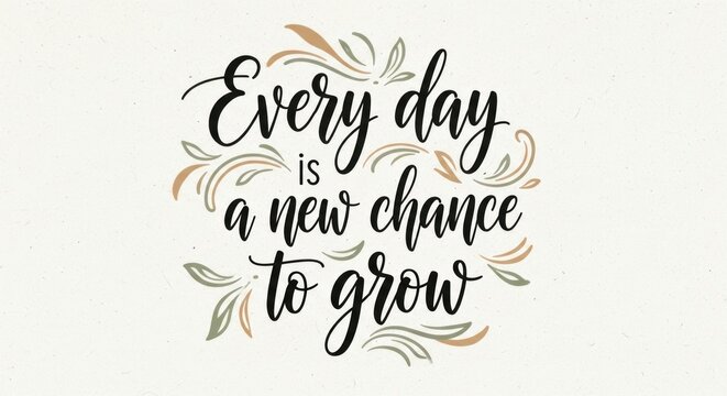 A typographic design featuring an inspirational quote surrounded by leafy floral motifs in muted colors on a cream background