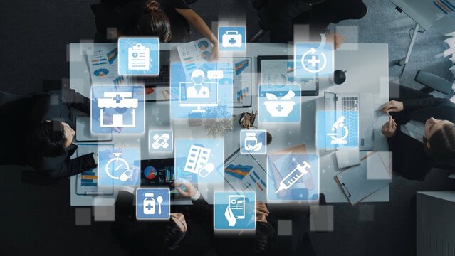 Online pharmacy icons showing medicine, healthcare, prescription and medical services with digital pharmacy, online drugstore, telemedicine and modern pharmaceutical solutions. Funnel