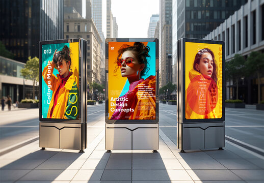 Urban Digital Billboard Mockup Display on City Street