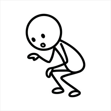 Stick figure character crouching and looking curious