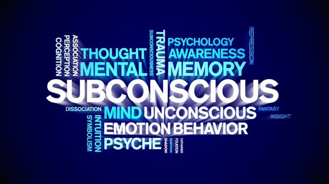 Subconscious animated word cloud-text design animation tag kinetic typography seamless loop.