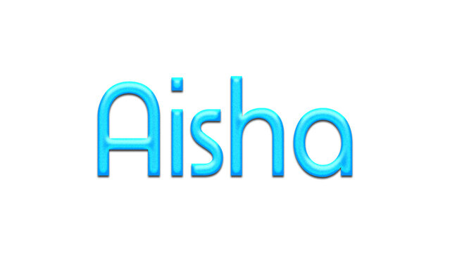 Glowing blue effect of name Aisha on white background.