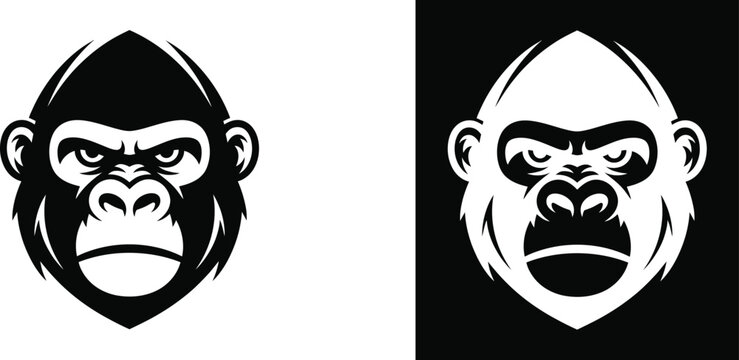 Black and white gorilla head left and right primate