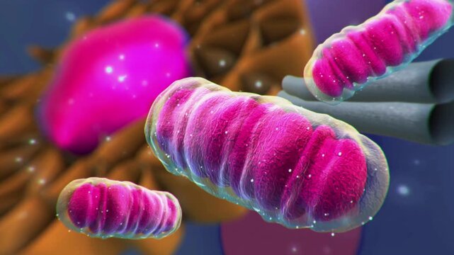 Close-up of mitochondria in a cell, microscopic view