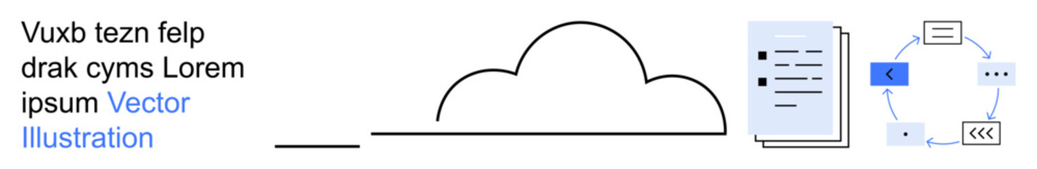 Cloud computing, data storage, teamwork, workflow automation, document management, information sharing. Features a cloud, documents and circular workflow. Cloud computing and data storage concept © robu_s