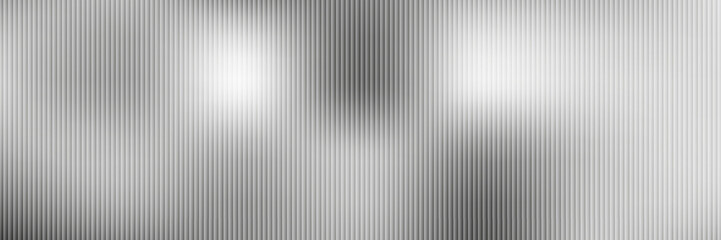 Obraz premium Acrylic satin corrugated glass texture light gray background. Blurred soft ribbed transparent striped door window overlay. Metal silver reeded polycarbonate sheet. Abstract vertical gradient pattern