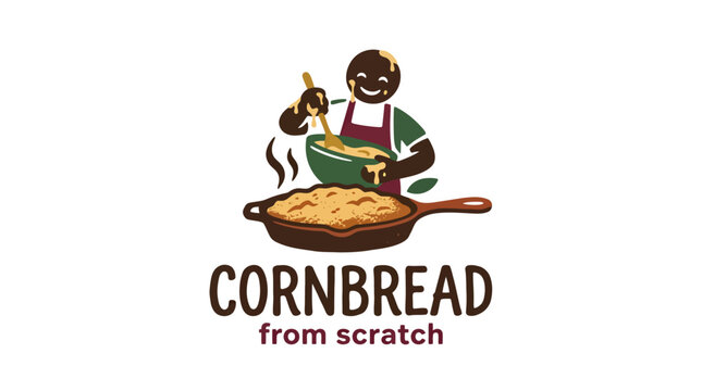 Chef Preparing Freshly-Baked Cornbread in Skillet