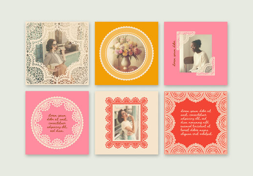 Social Media Post Layouts with Lace Borders