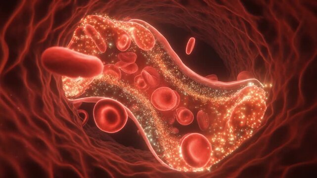 3D illustration of blood vessel with red blood cells