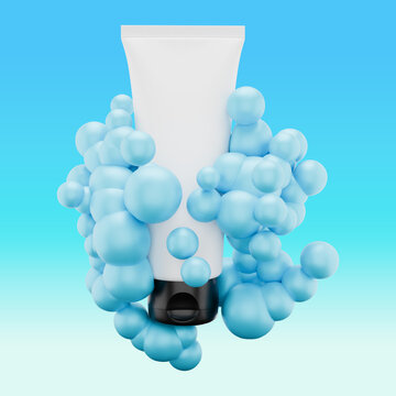Cosmetic Tube with Blue Bubbles