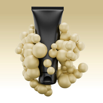 Black Cosmetic Tube with Golden Foam Bubbles