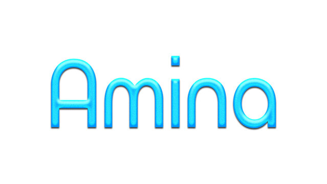Glowing blue effect of name Amina on white background.