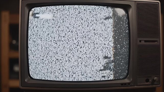 Vintage Television Screen Displaying Static Noise and Test Pattern