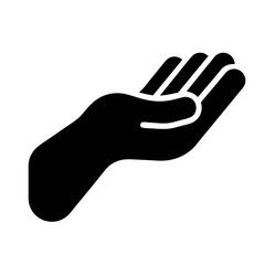 Obraz premium Hand icon, palm facing up, black silhouette, gesture symbol, flat design
