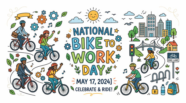 National Bike to Work Day Celebration with Diverse Cyclists