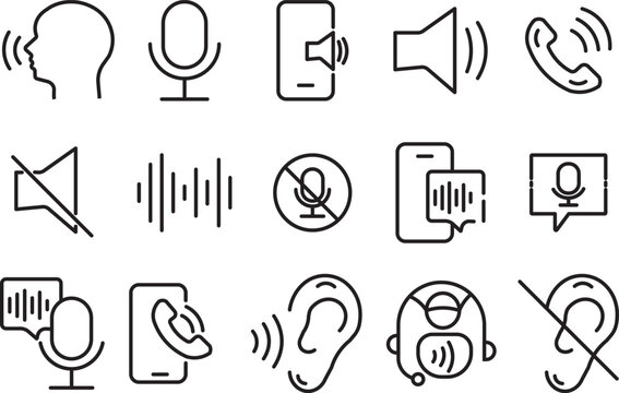 Voice icon set, professional vector illustration of microphone and sound wave symbols for web and mobile apps. microphone and audio symbols, high-quality vector icons for recording, podcasting, and vo