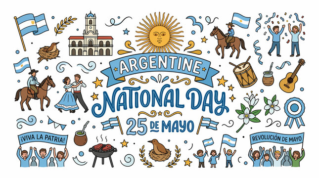Argentine National Day 25 de Mayo Celebration Doodle Art