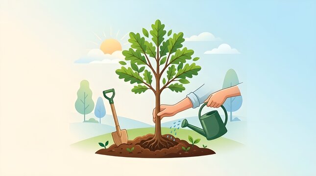 Happy Arbor Day Concept with People Planting Tree Saplings, Growing a Greener World, and Environmental Education Illustration.
