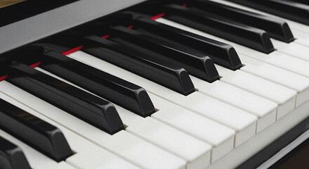 Naklejka premium Close-up view of a musical keyboard with black and white keys indoors
