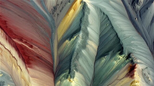 Abstract Rainbow Mineral Textures, Geological Strata Drone Footage