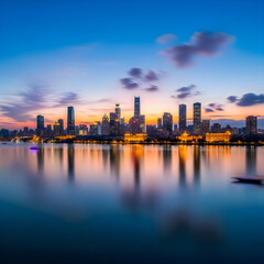 Fototapeta premium sunset over the city and black sky