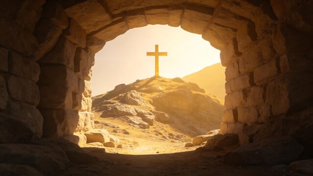 Stone archway with cross on hill