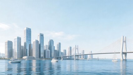 Fototapeta premium Modern city skyline with bridge and boats