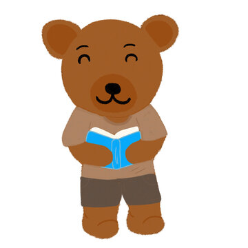 Cute bear reading book cartoon character ror Kids learning and education illustration 
