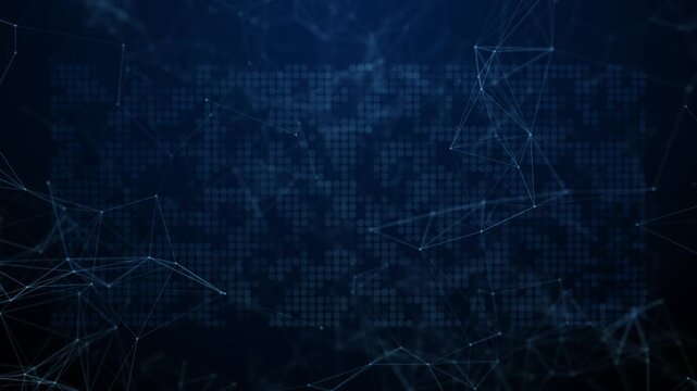 Internet of things connection science effect. Blue digital network plexus blockchain technology connecting dot network web abstract.