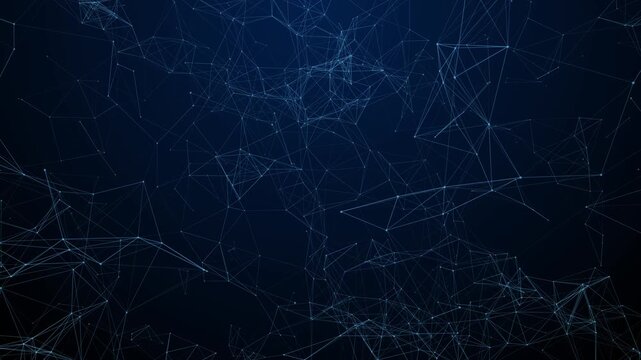 Internet of things connection science effect. Blue digital network plexus blockchain technology connecting dot network web abstract.