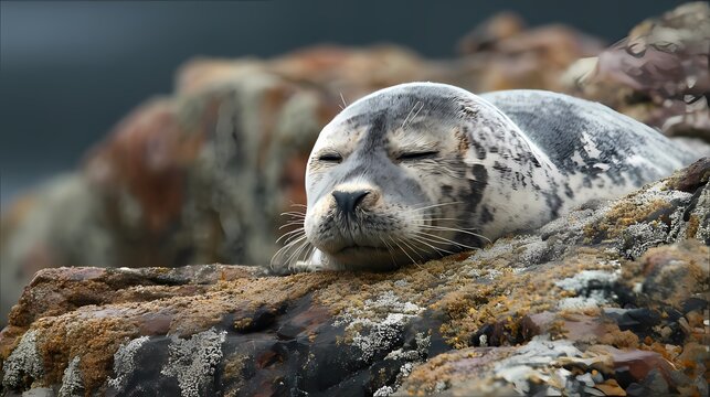 Grey Seal Halichoerus grypus Resting on Coastal Rock