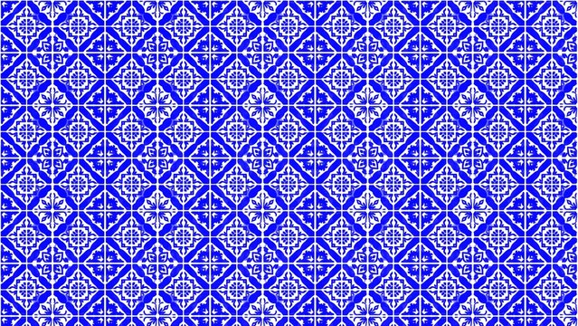 Seamless blue and white portuguese azulejo tile pattern background texture