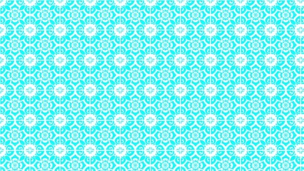 Fototapeta premium Seamless pattern with white intricate floral and geometric motifs on a vibrant turquoise background.