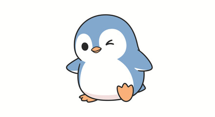 Obraz premium Adorable illustrated baby penguin character with a playful wink, exuding charm and friendliness, perfect for children's designs and cheerful themes for various creative projects