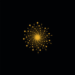 Fototapeta premium Golden starburst explosion with radiating lines and dots on black background yellow