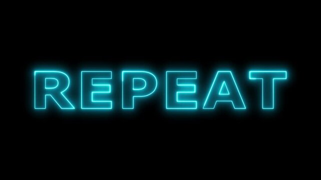 Neon text repeat flickering on black background.