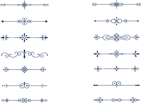 Collection of decorative blue line dividers and ornaments