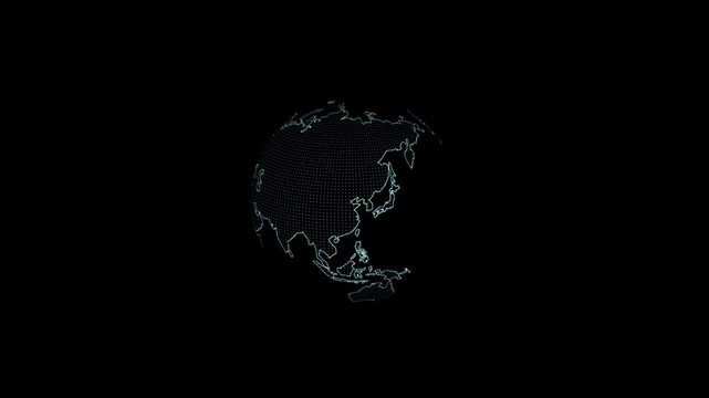 Abstract digital rotating and disintegrating globe. Visualization of a global network failure, data loss, or environmental change. Concepts of global communication, climate, and technological crises