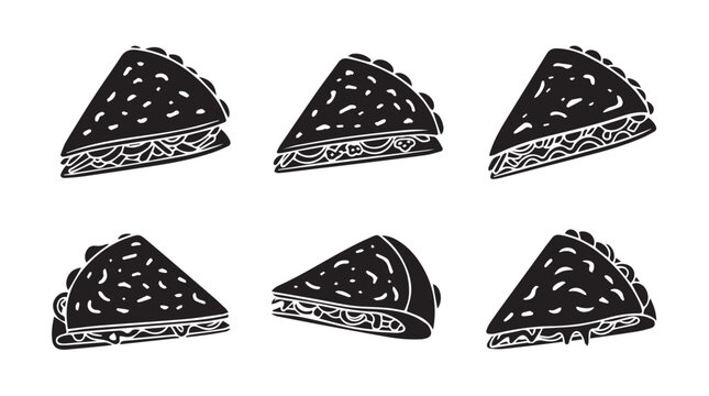 Six triangular cheese quesadilla slices in a simple black and white graphic style