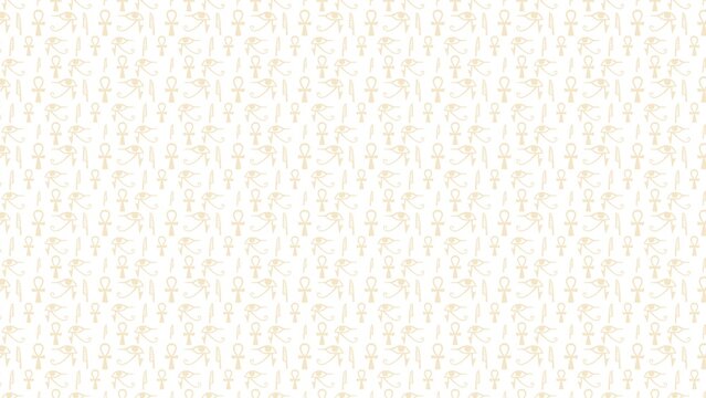 Ancient Egyptian symbols repeating in a subtle seamless pattern on a clean white background.